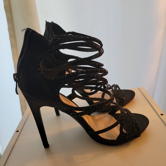 Black satin strappy stilettos - Picture 3 of 8